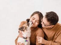 飼い主の口を舐める犬