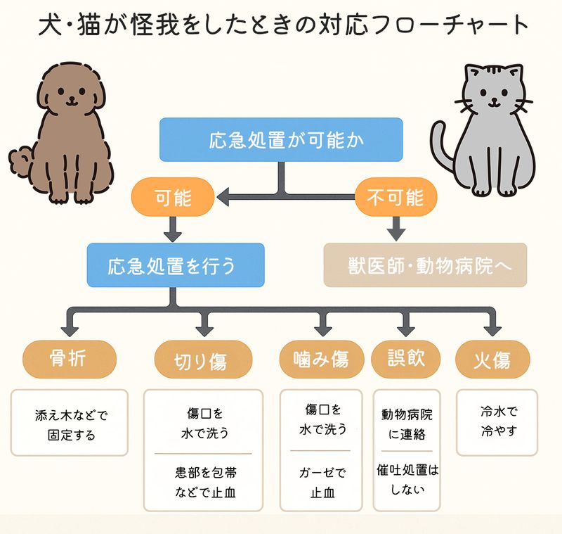犬や猫が怪我をしたときのフローチャート